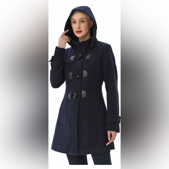 BCBGMaxAzria Jackets & Blazers - BCBG MaxAzria Samantha Wool Hooded Duffle Toggle Coat Navy Blue Women Sz M